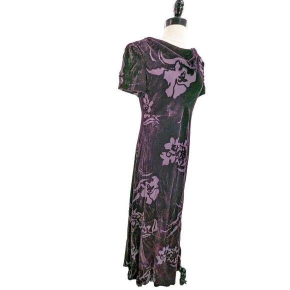 Donna Ricco Women Floral Pattern Drape Neck Short Sleeve Neck Maxi Dress Velvet - Picture 5 of 11